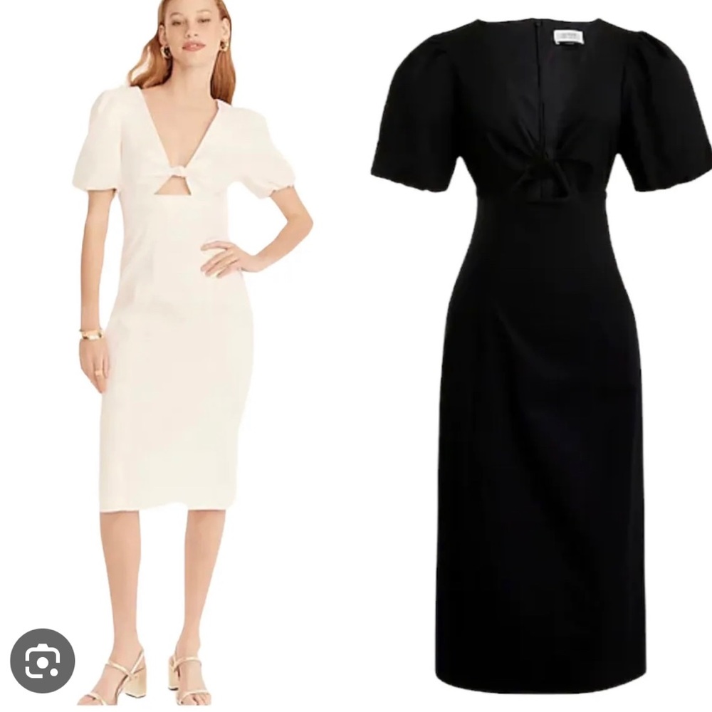 JCREW - BLACK - CUTOUT PUFF-SLEEVE DRESS IN COTTON TWILL - Size 10